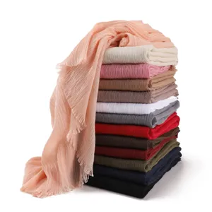 Solid Color Pleated Fringed Scarf Women Fashion Multi-Color Scarf Shawl Variant Style.