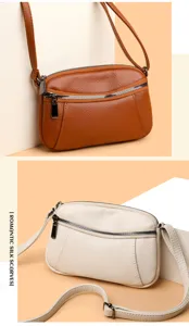 Genuine leather small crossbody bag for women, double zipper mini shoulder bag in two colors.