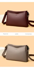 Detailed view of the genuine cowhide shoulder bag, showcasing premium leather texture.