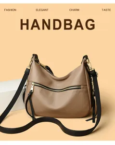 Detailed view of the stylish slouchy shoulder handbag with premium textured leather.