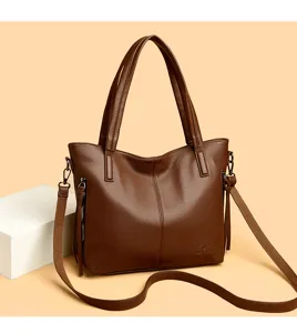 Large capacity women shoulder bag simple solid color commuting soft leather handbag stylish