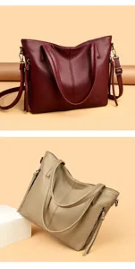 Elegant women soft leather shoulder bag large capacity casual commute handbag tote daily wear