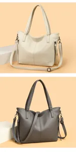 Large capacity women shoulder bag commute stylish solid color tote soft leather handbag