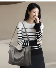 Large capacity casual leather shoulder bag for women, stylish commuting tote handbag.