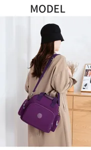 Women nylon shoulder bag casual large capacity multi-pocket travel backpack purple style