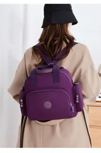 Women purple nylon convertible backpack casual travel school daypack dual-use shoulder bag