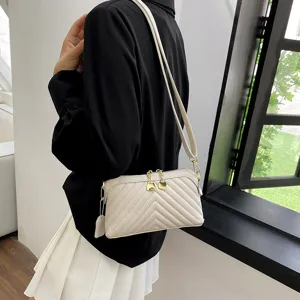 Chic women's chevron leather crossbody shoulder bag casual daily small purse with gold hardware