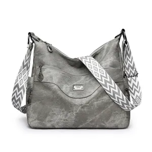 Fashion women canvas shoulder bag large capacity casual crossbody hobo bag with wide strap