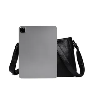 Black leather shoulder bag for women, large capacity minimalist crossbody bag detail.