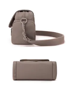Minimalist casual women's nylon crossbody bag, solid color shoulder bag detail view.