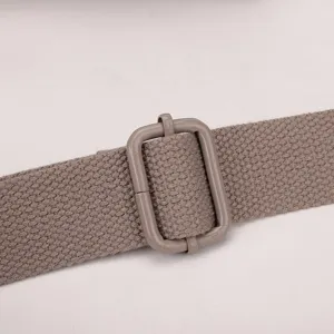 Casual crossbody bag strap detail, khaki color, durable woven fabric with buckle.