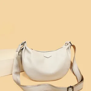 Women stylish crescent shoulder bag casual hobo dumpling crossbody bag beige leather
