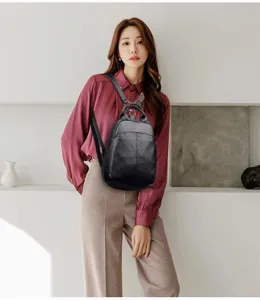 Stylish women leather backpack casual vintage school bag multi-functional daily travel bag