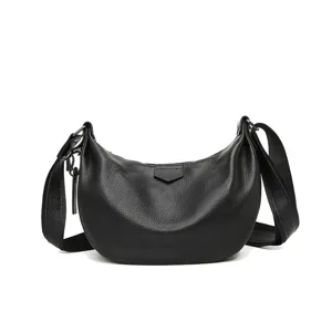 Women black leather crescent shoulder bag versatile crossbody dumpling bag for daily commuting