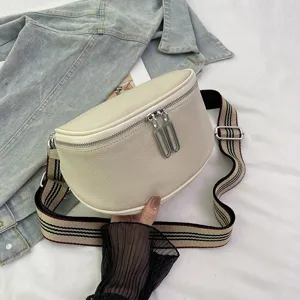 Women Genuine Leather Saddle Bag Top Layer Cowhide Crossbody Bag Stylish Half Moon Shoulder Bag Ladies Fashion Handbag