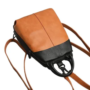 Women color block leather backpack vintage casual school travel daypack stylish daily bag