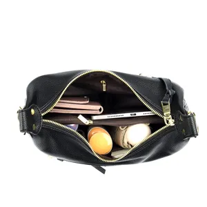 Black leather crossbody shoulder bag with large capacity and convenient multi-compartments.