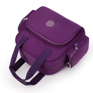 Purple nylon multi-pocket shoulder bag, casual dual-use fashion backpack for women daily use.