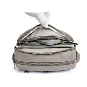 Casual nylon shoulder bag for women, multi-zipper crossbody bag with large capacity daily use.