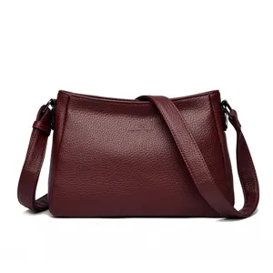 Women's Wine Red Leather Shoulder Bag Casual Crossbody Handbag Stylish Daily Purse