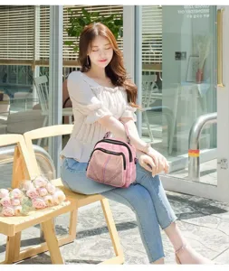 Fashion women pink studded backpack multi-functional shoulder bag casual handbag detail view