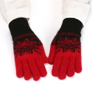 Women's winter warm knitted gloves with classic Nordic snowflake pattern for outdoor cycling.