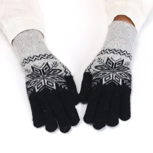 Thickened winter knitted gloves with classic snowflake pattern for warm outdoor cycling.