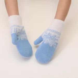 Women Winter Warm Knitted Jacquard Mittens Rabbit Hair Blend Fleece Lined Thermal Outdoor Cycling Gloves