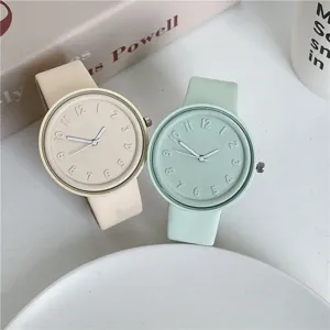 Macaron silicone student watch with minimalist round dial and fresh pastel colors for daily wear.