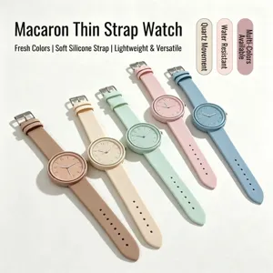 Fresh Macaron Style Silicon Quartz Watch For Women Teens Round Analog Display Stainless Steel Buckle Casual School Wrist Watch