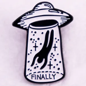 UFO abduction enamel pin black and white brooch badge accessory cute clothing backpack decor