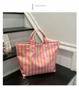 PVC striped large capacity tote bag women waterproof casual handbag portable shoulder bag