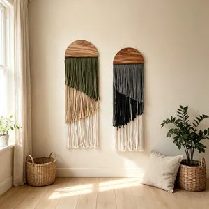 Bohemian wooden top multi-layer fringe wall hanging tapestry for living room home minimalist decor