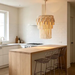Handmade cotton rope pendant lamp bohemian vintage hanging light fixture for modern home decor