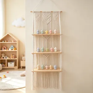 Boho Woven Tapestry Wall Hanging With 3 Tier Wood Shelves Nordic Cotton Macrame Wall Decor Floating Shelves For Bedroom Living Room
