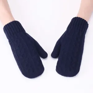 Accoglienti mitten invernali lavorate a maglia per uomo e donna, caldi guanti blu scuro.