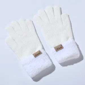 Dames winter warme gebreide handschoenen touchscreen pluche verdikte witte handschoenen.