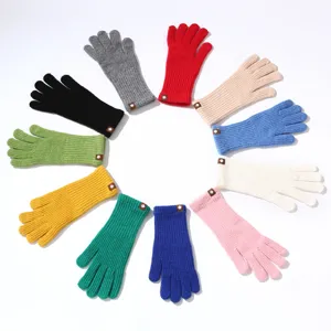 Solid color knitted winter warm gloves touchscreen full finger cozy cold weather accessories