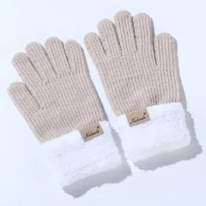 Vrouwen winter warme gebreide handschoenen dik fleece gevoerd gezellig khaki wit