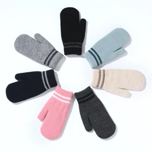 Women's thick knit mittens winter warm cute striped solid color mittens details and colors.