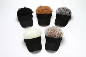 Trendy women funny wig sun visor hat curly hair baseball cap empty top outdoor fashion sports caps