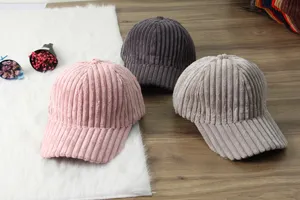Corduroy baseball cap for women men, warm autumn winter casual duckbill hat solid color.