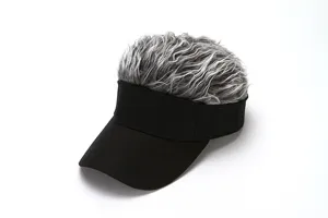 Novelty fashion hair visor cap with curly gray wig design for women trend casual outdoor.