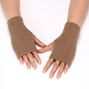 Damen Winter Warm Acryl Halb Finger Handschuhe Einfarbig Knit Lange Arm Ärmel
