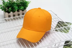 Orange cotton baseball cap for outdoor sun protection, casual plain breathable summer hat detail.