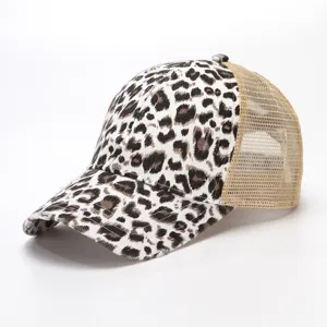 Dames Katoen Mesh Honkbalpet Paardenstaart Kruis Elastische Band Vintage Gewassen Trucker Hoed Verstelbare Zonbescherming