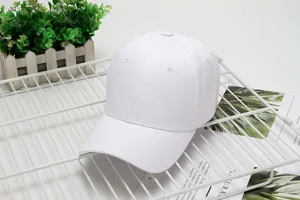 Plain white cotton baseball cap, breathable casual sun hat for outdoor sports and daily wear.