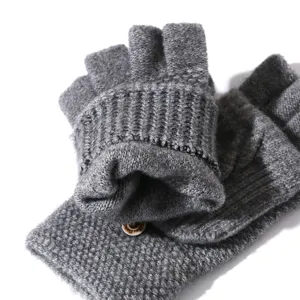 Grey cable knit half finger gloves winter warm woolen fingerless gloves for women and men soft