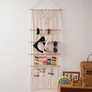 Υφαντό Ταπισερί Τοίχου Κρεμαστό Μακραμέ Boho Βαμβακερό Σχοινί Διακόσμηση Τοίχου Με Ξύλινο Ράβδο Για Σαλόνι Παιδικό Δωμάτιο