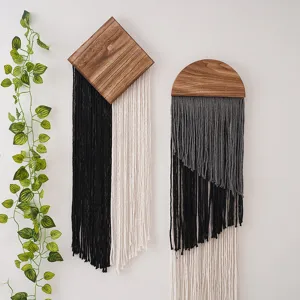 Tenture murale bohème en bois faite à la main en coton tissé pompon déco maison